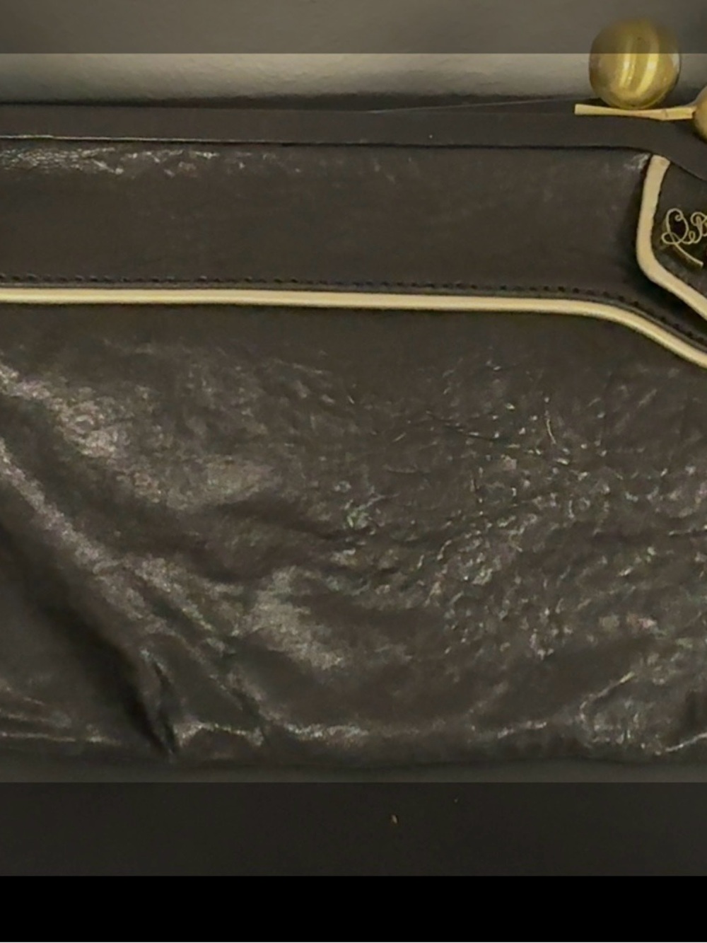 Vintage Betsy Johnson Kiss-lock leather Runway Clutch. Black leather Rare Y2K - Picture 6 of 13